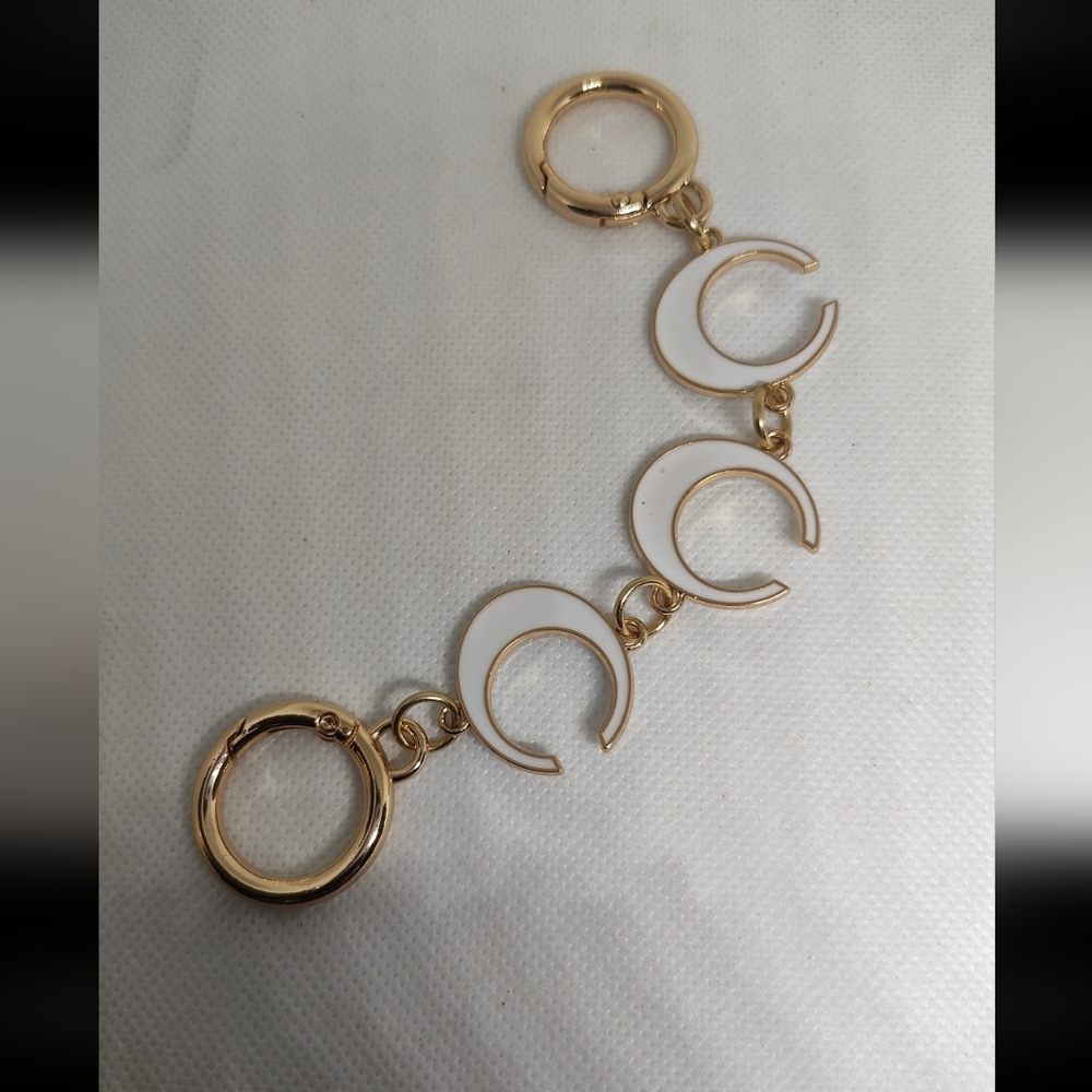 Gold Tone Keychain Or Purse Extender with White Crescent Links